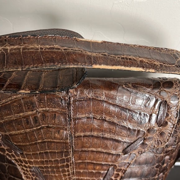 Real croc skin Vintage artisan made shoulder bag, brown. Hand made - Picture 4 of 17